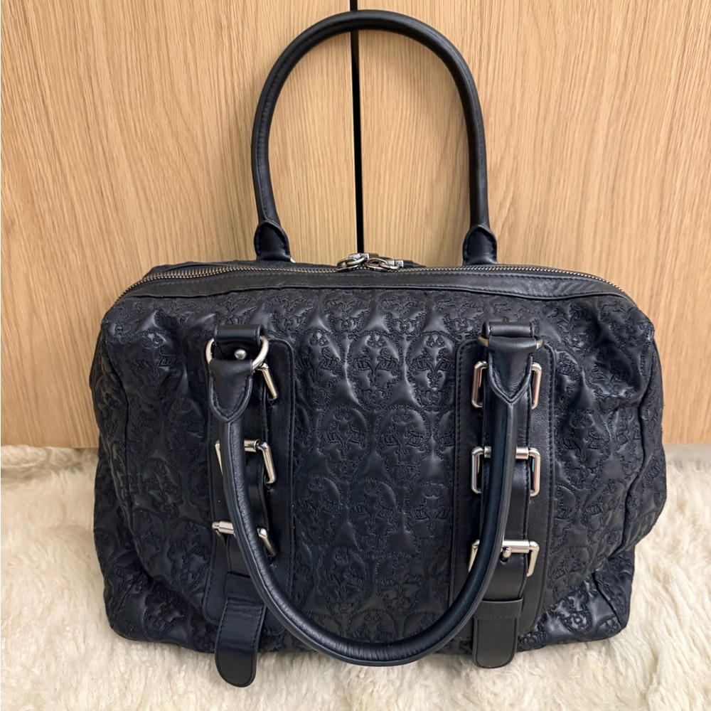 Authentic Thomas Wylde embroidered ’Henna Skull’ Black Leather Carry All  Bag